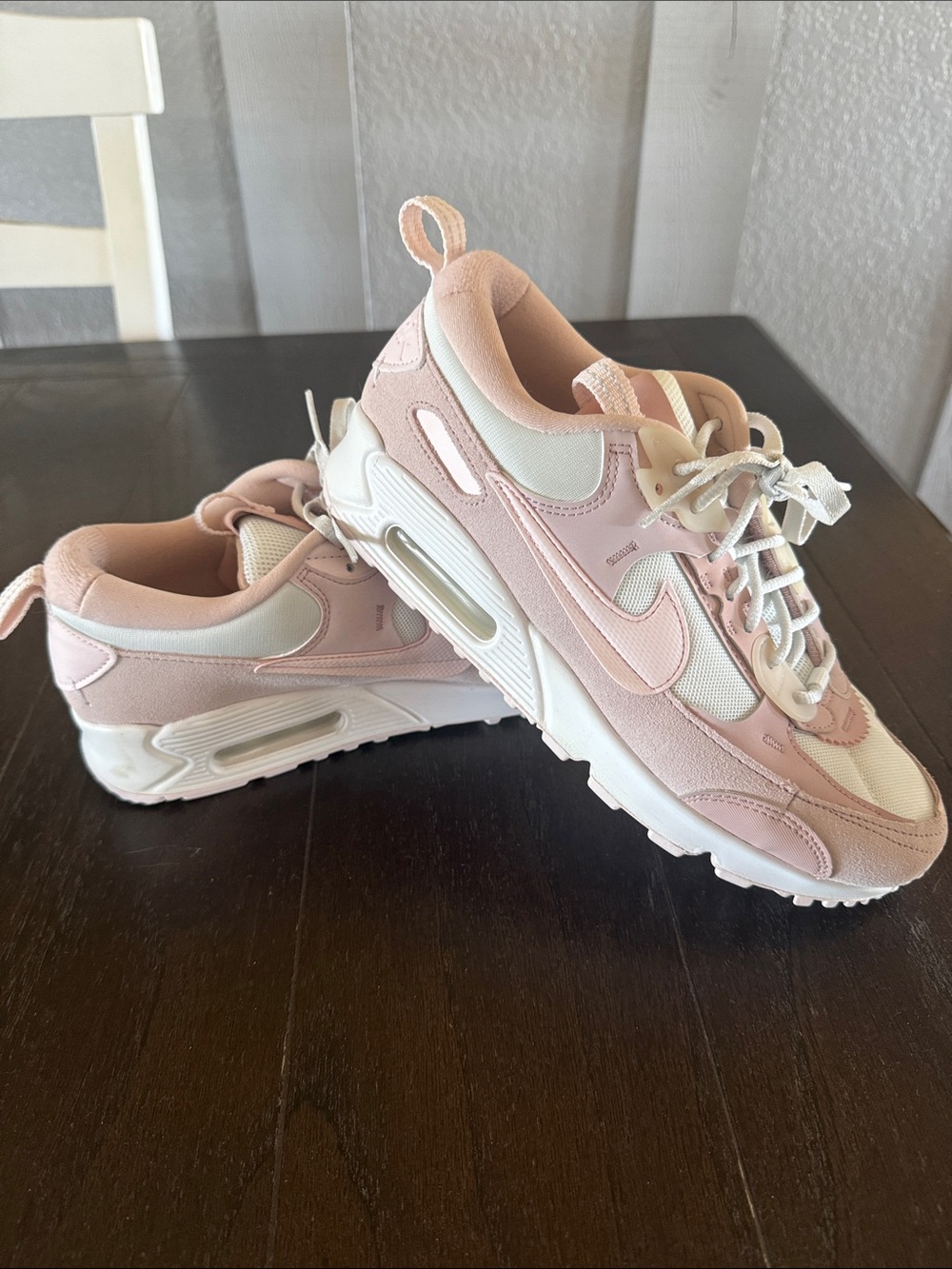 Nike Women's Light Pink and White Air Max-Style Lace-Up Sneakers